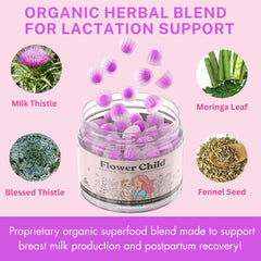Flower Child DHA algae oil supports baby's brain development and mom’s mood.