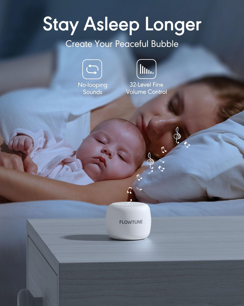 FlowTUNE 32-volume levels and 6-hour timer for flexible control.