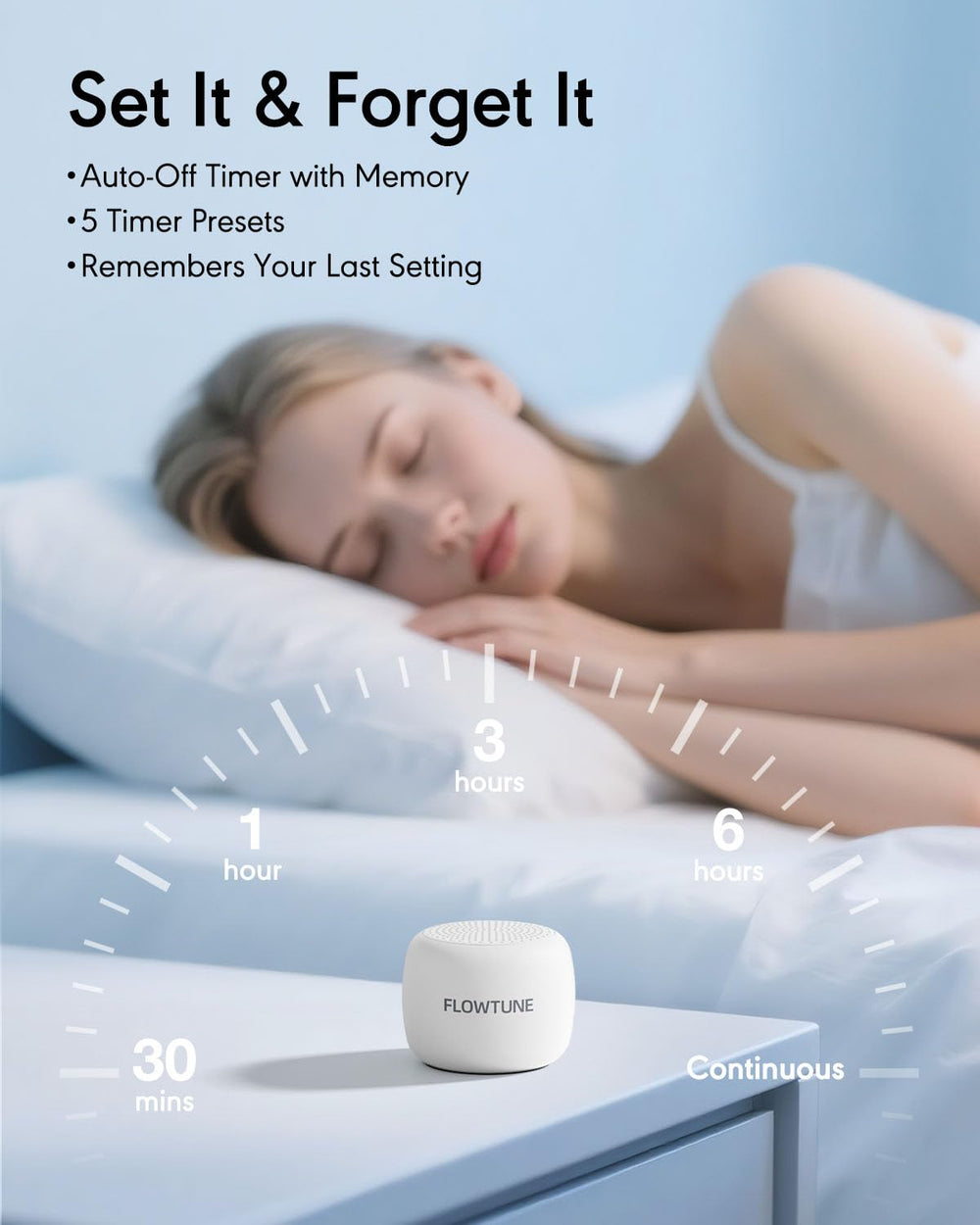 FlowTUNE versatile sounds suitable for babies and adults for easier sleep.
