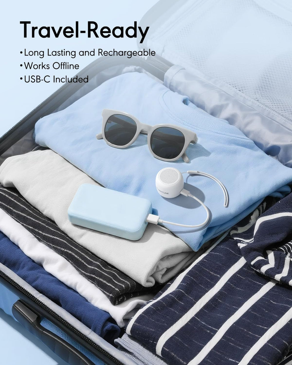 FlowTUNE long battery life supports hours of playback during travel.
