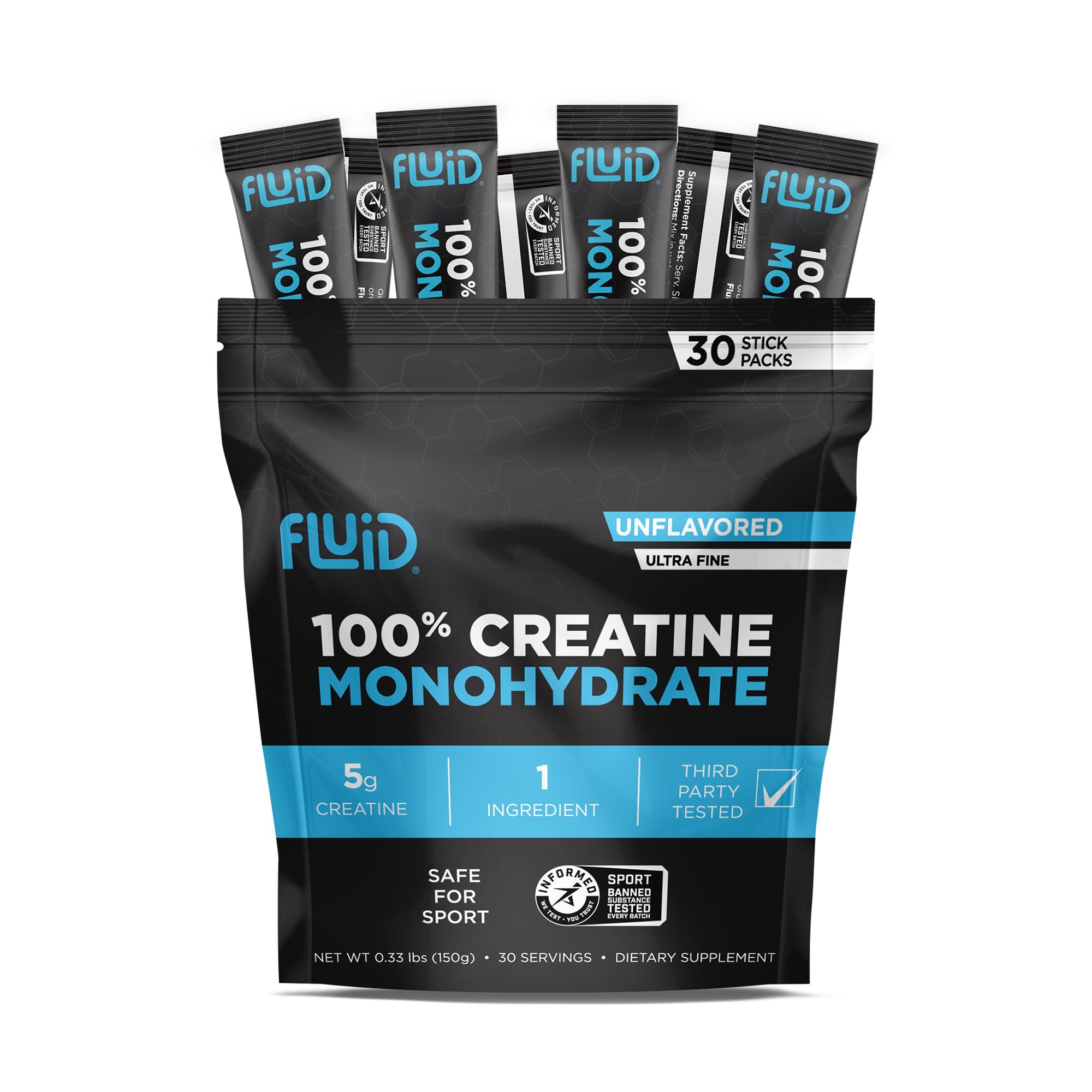 Fluid Creatine ultra-fine powder dissolves easily in drinks for smooth mixing.