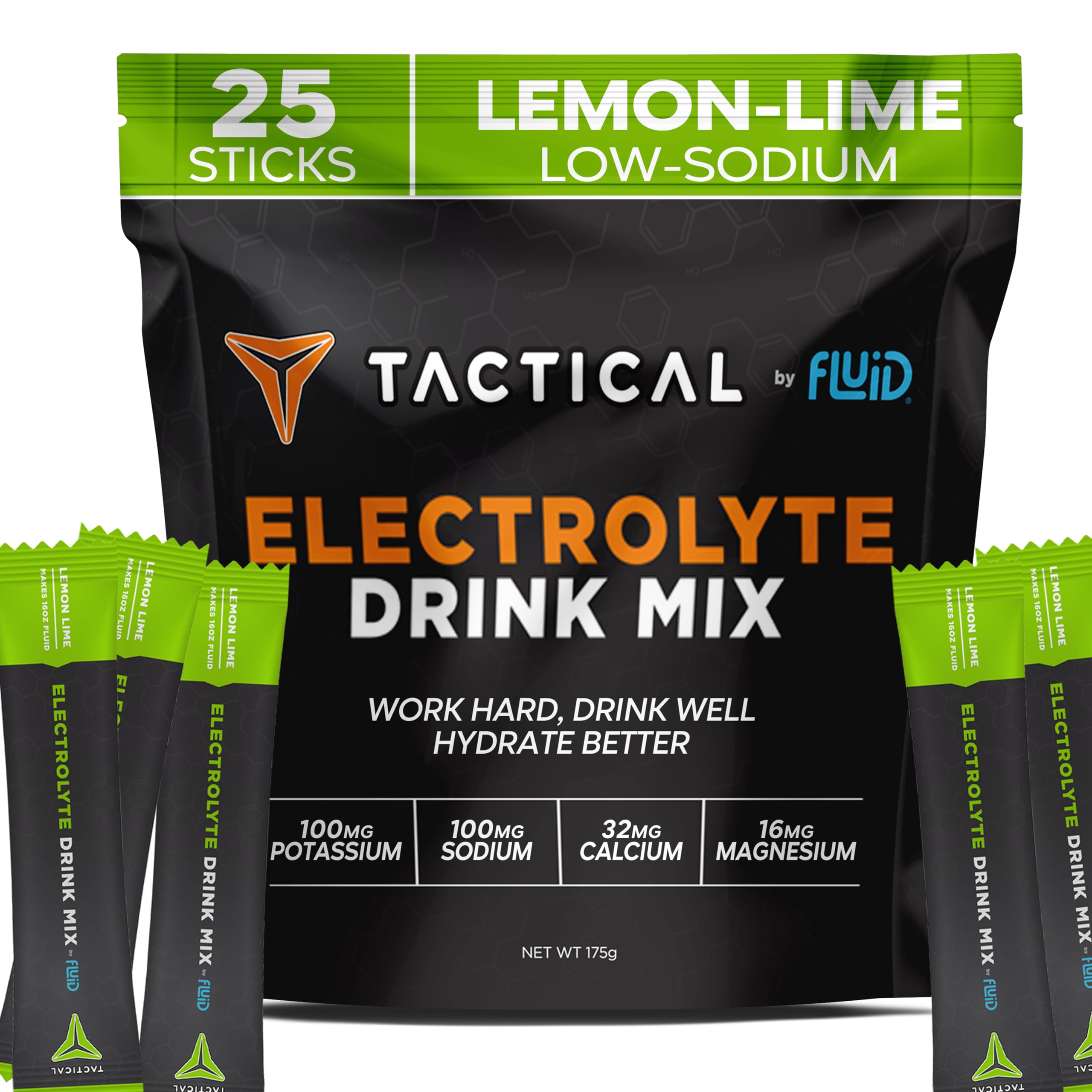 Fluid Tactical electrolyte packet dissolving in water for quick hydration.