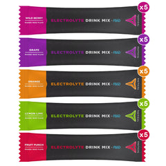 Fluid Tactical variety pack showing five fruity flavors for versatile hydration.
