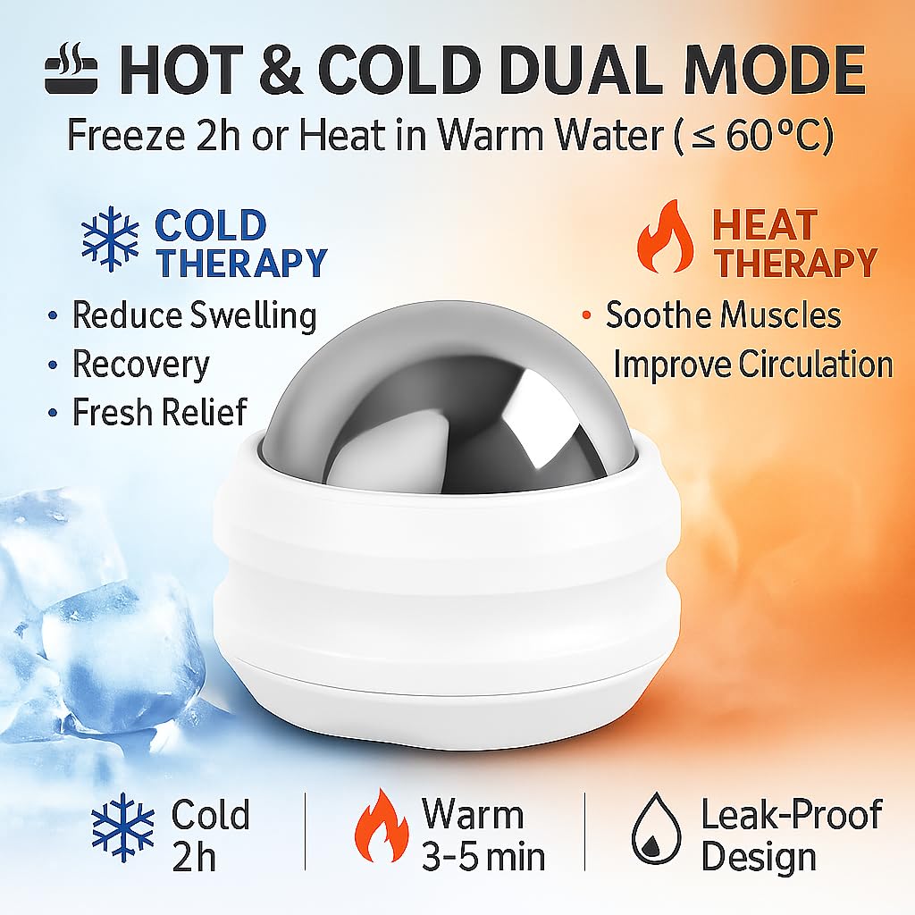 Flyfan Cold Massage Roller Ball back use for tense back muscle relief.