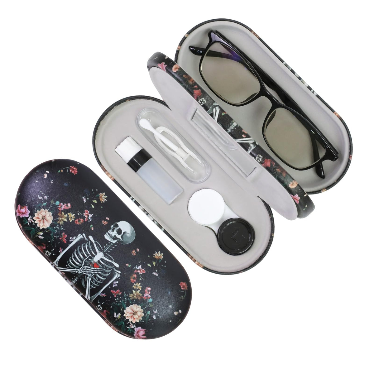 FlyingMage 2-in-1 case front view keeping glasses and lenses secure on the go