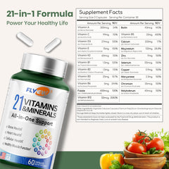 Flynew multivitamin capsules close-up showing compact daily energy dose