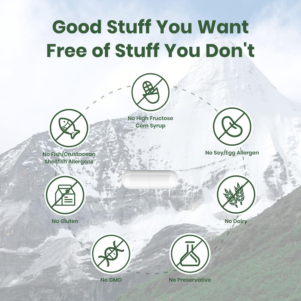 Flynew Shilajit USA manufacturing label indicating GMP standards.