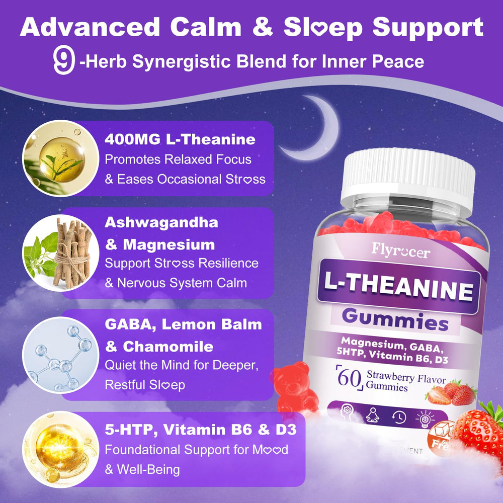 Flyrocer L-Theanine Gummies strawberry flavor for daily enjoyment