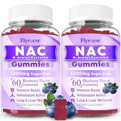 Flyrocer NAC Gummies blueberry bottle highlights convenient, sugar-free immune support for the whole family.