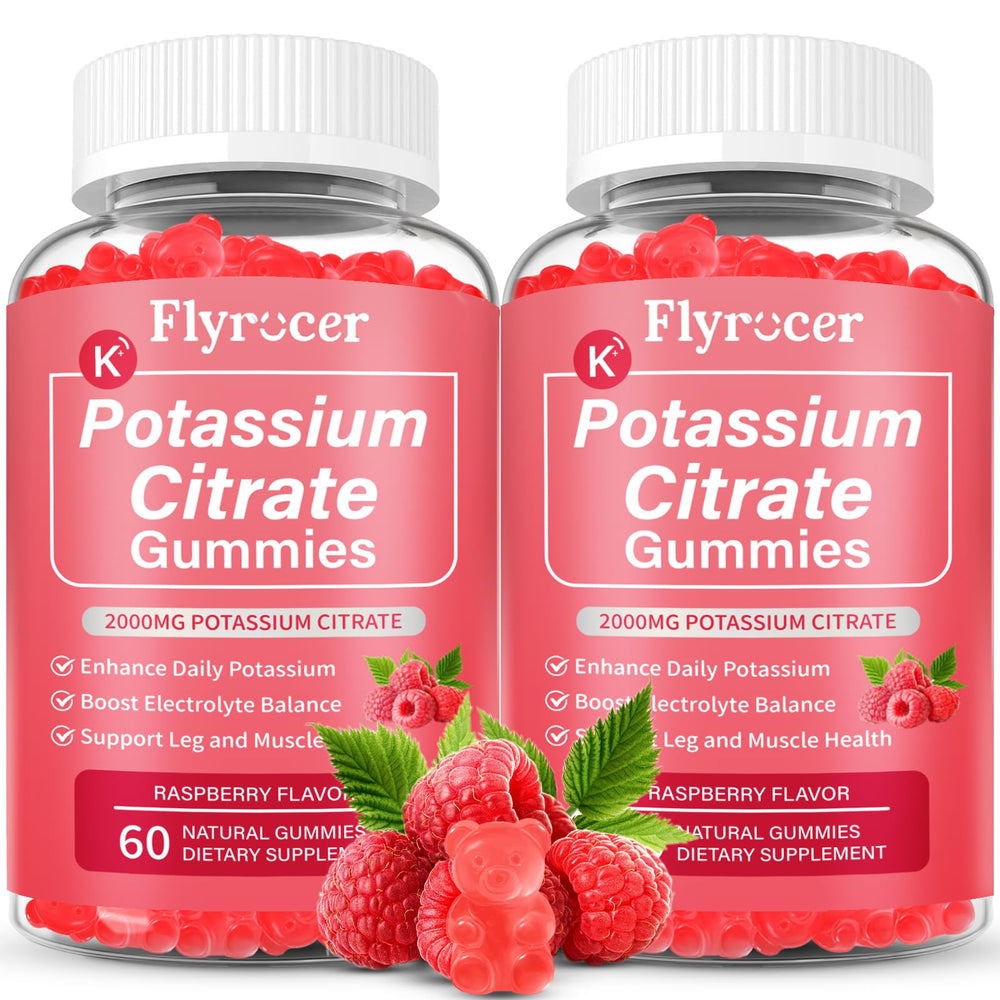 Flyrocer potassium citrate gummies bottle promotes daily electrolyte balance and convenient intake.