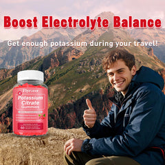 Flyrocer potassium citrate gummies raspberry closeup highlights delicious flavor for hydration support.