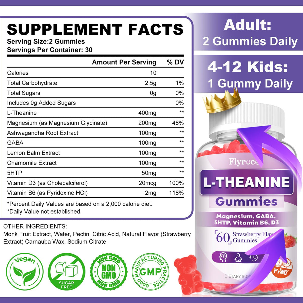 Flyrocer L-Theanine Gummies pack highlighting convenient packaging
