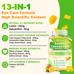 Flyrocer Sugar-Free Lutein Gummies front label: vegan eye health formula for digital users.