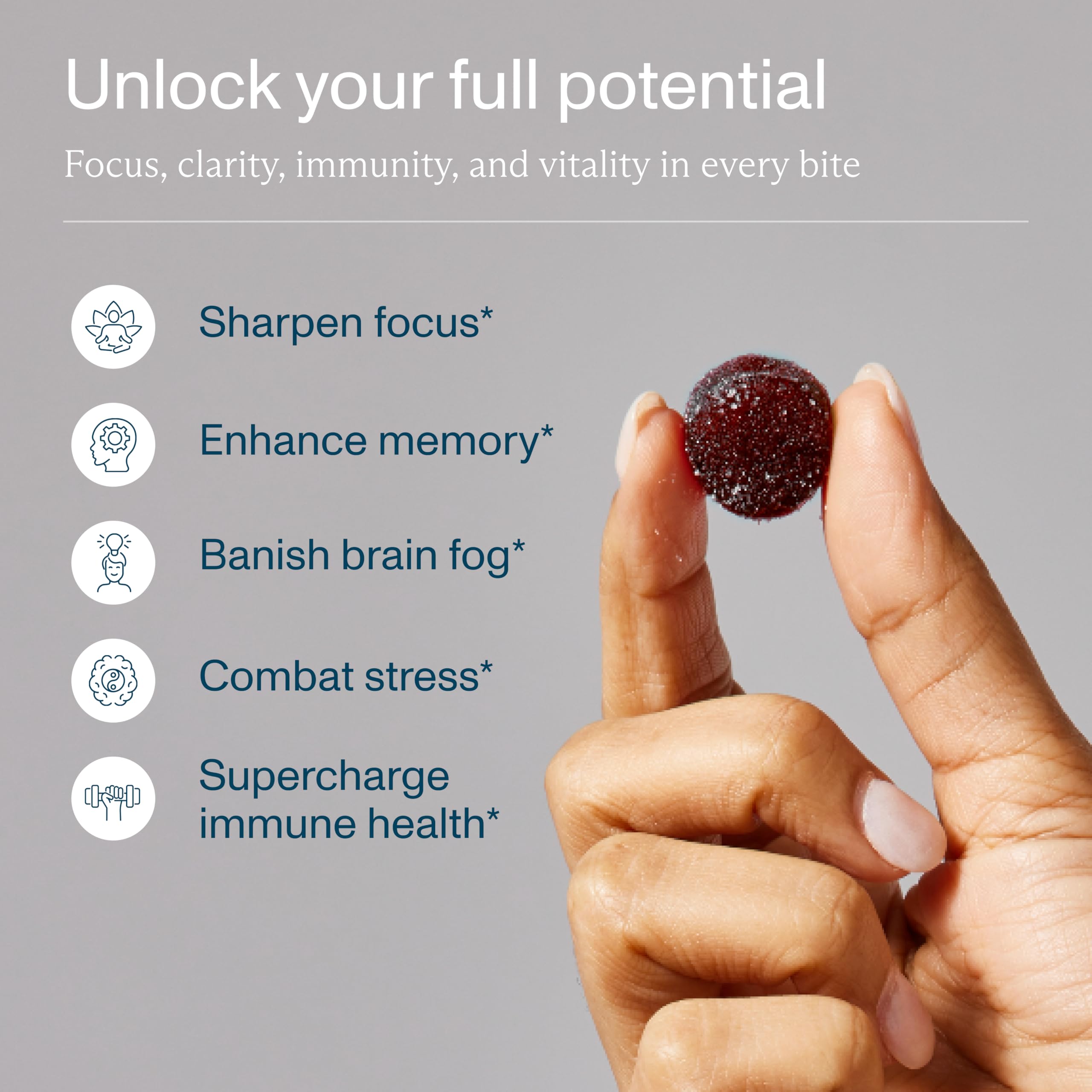 FOCL Lions Mane Gummies bottle back highlighting vegan and gluten-free formula