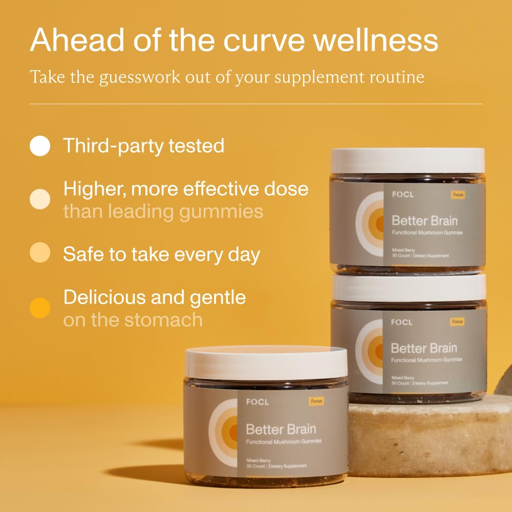 FOCL Lions Mane Gummies dose-ready shot suggesting daily focus support
