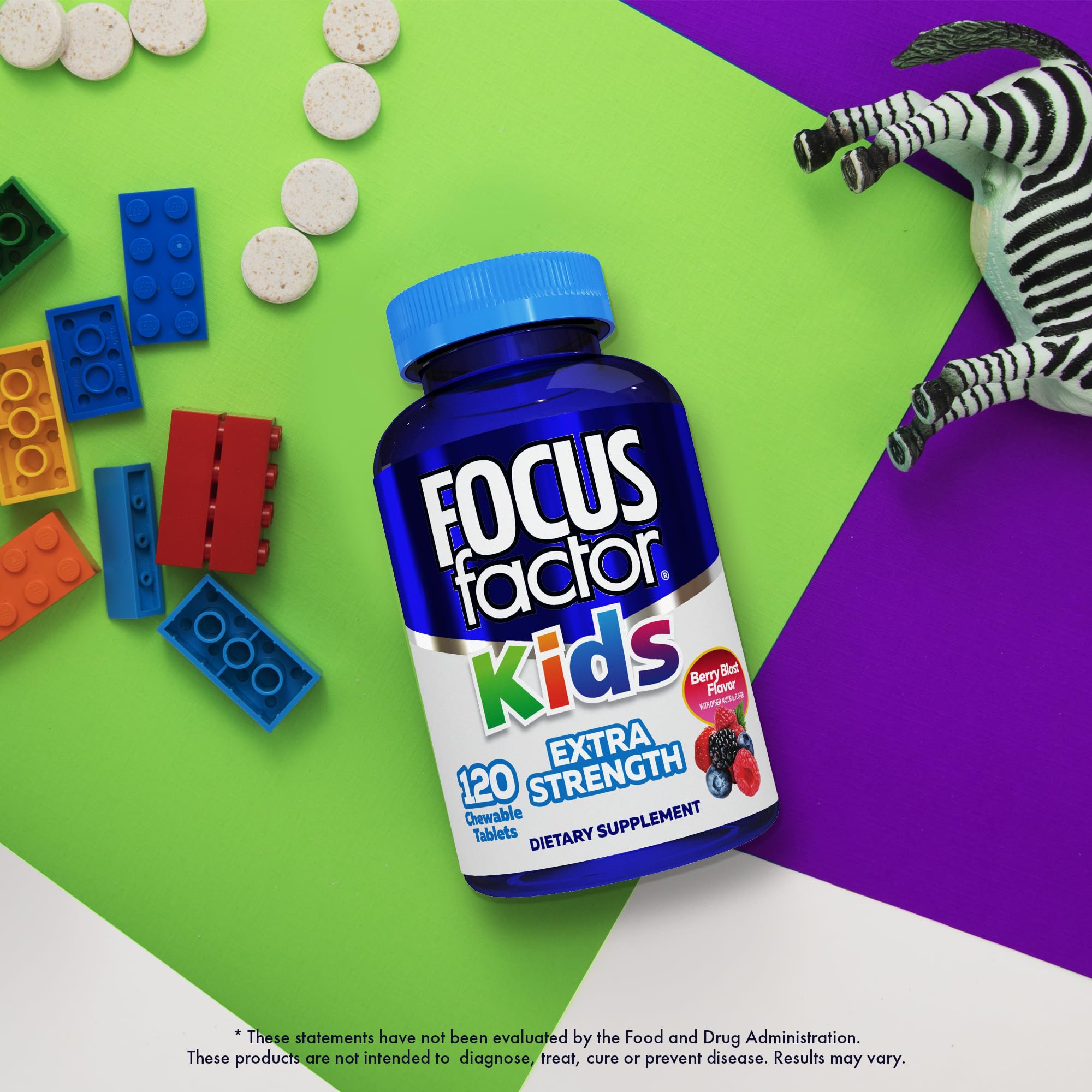 120-count bottle of Focus Factor Kids chewables for long-term daily use