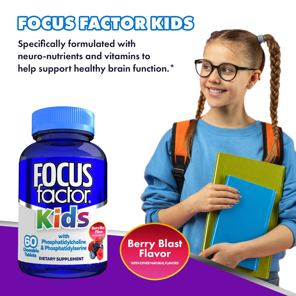 Focus Factor Kids chewables manufactured in USA facility with premium ingredients.
