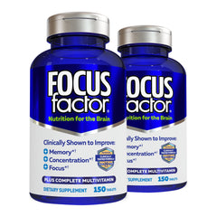 Focus Factor original brain health bottle on a desk supports daily focus.