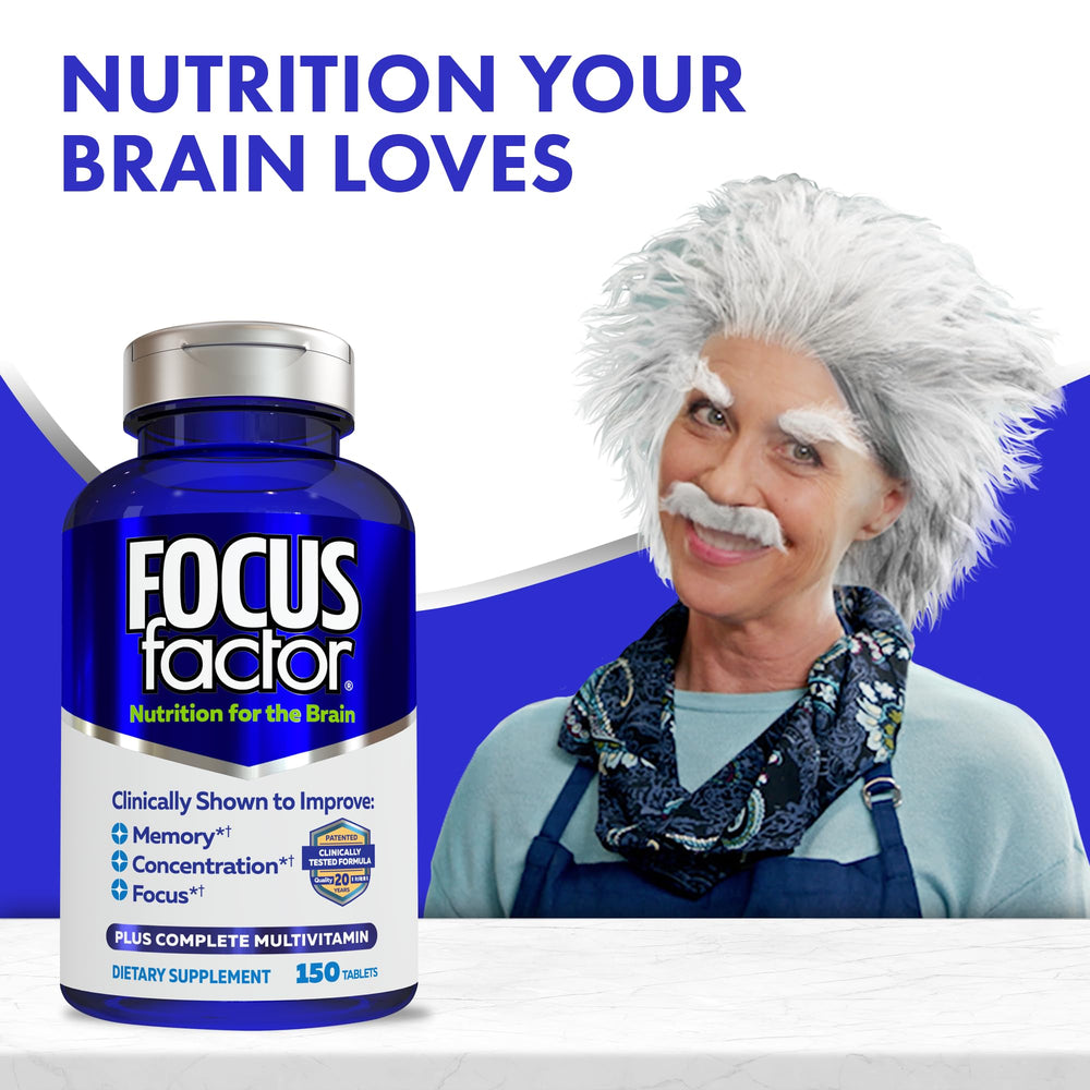 Front view of Focus Factor box emphasizes brand heritage and purity.