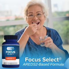 Focus Select AREDS2 bottle with capsules on morning desk for daily eye support.