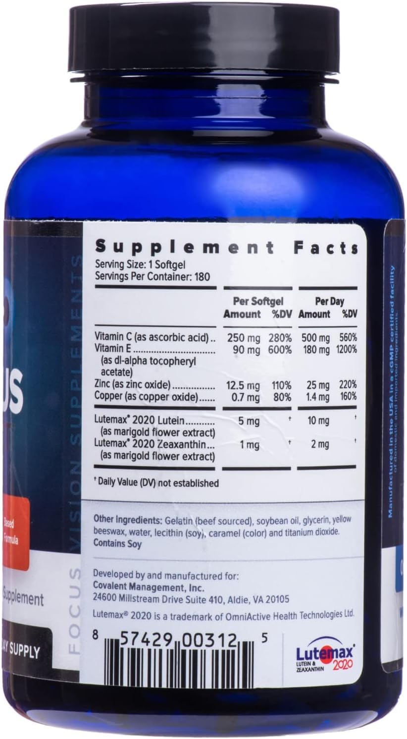 Closeup of Focus Select AREDS2 softgels showing easy daily dosing.
