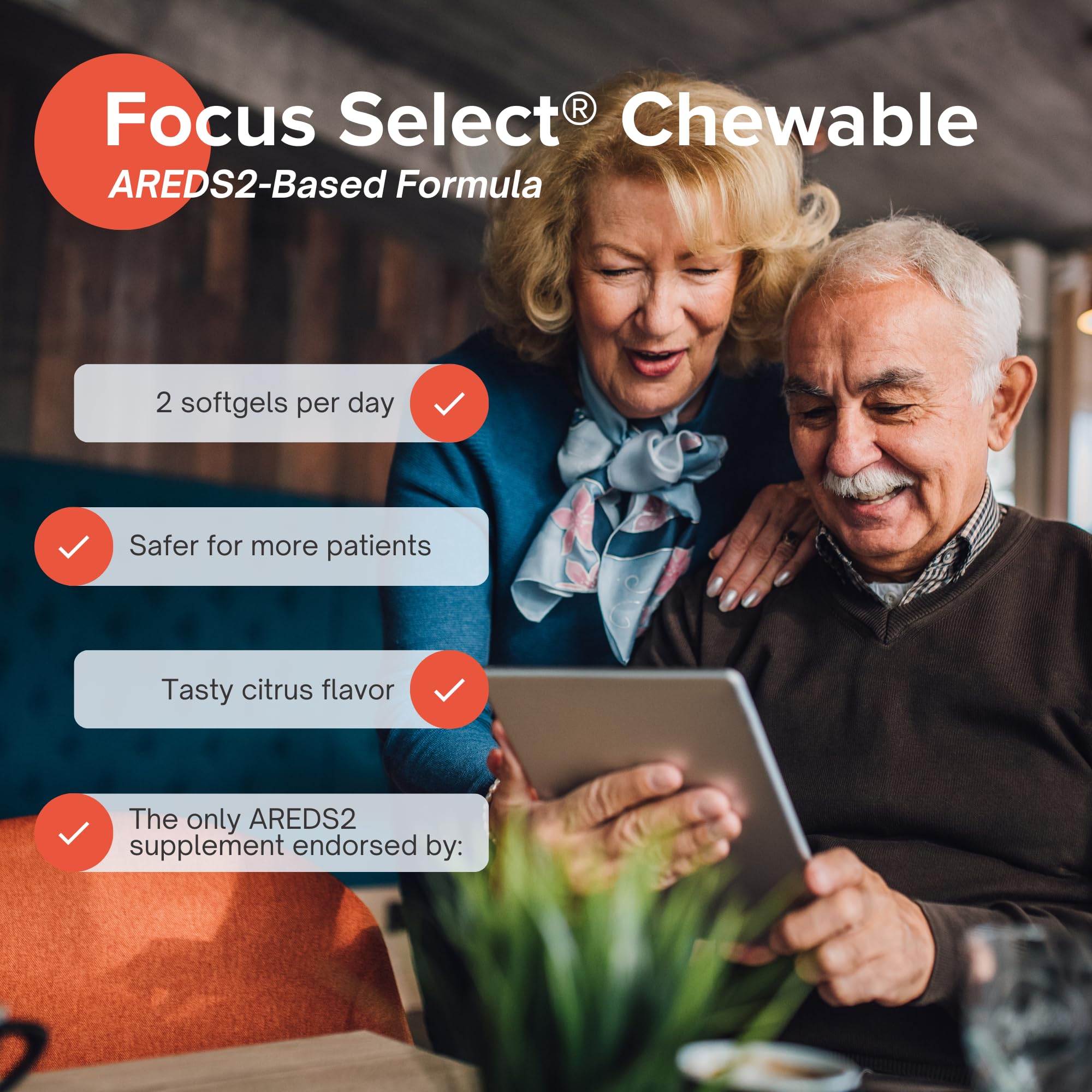 Focus Select chewable tablet pictured to be taken with meals