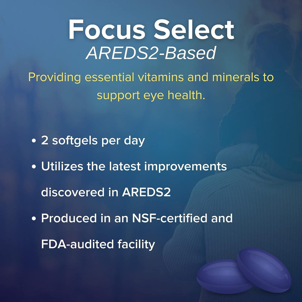 Label closeup of Focus Vision Supplements AREDS2 formula.