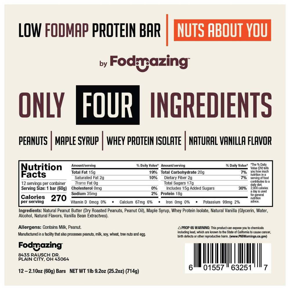 Close-up of Fodmap Bars ingredients highlighting four simple components