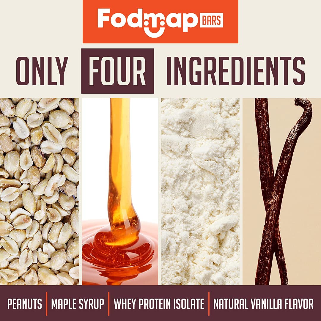 Fodmazing Fodmap Bars label highlights 18 g protein per bar for Satiety