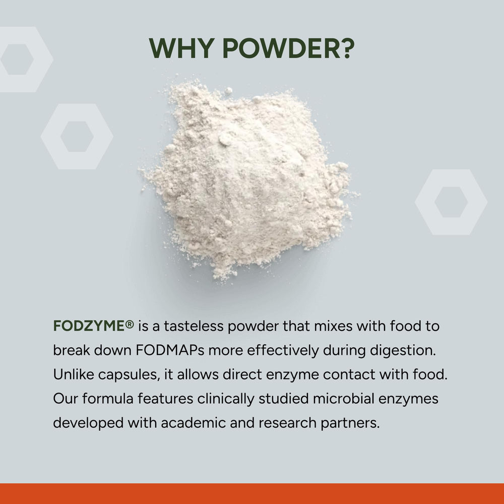 FODZYME mixing with food to optimize digestion and comfort.