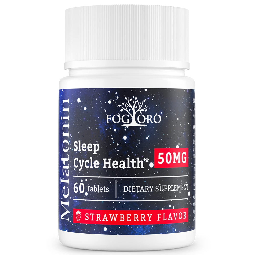 Fogoro Powerful Melatonin bottle on a nightstand suggests a smoother wind-down.