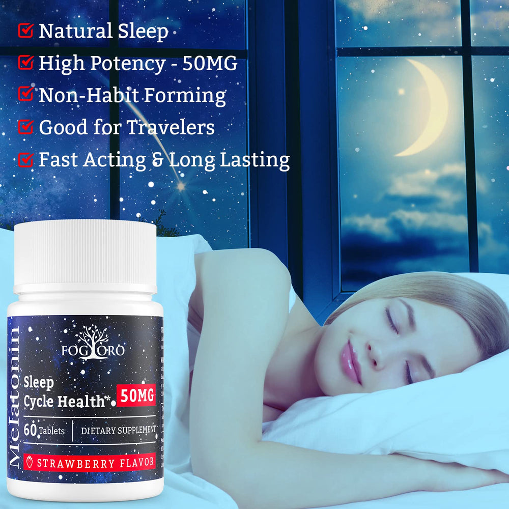 Close-up of Fogoro Melatonin tablets highlights the compact dose for restful nights.