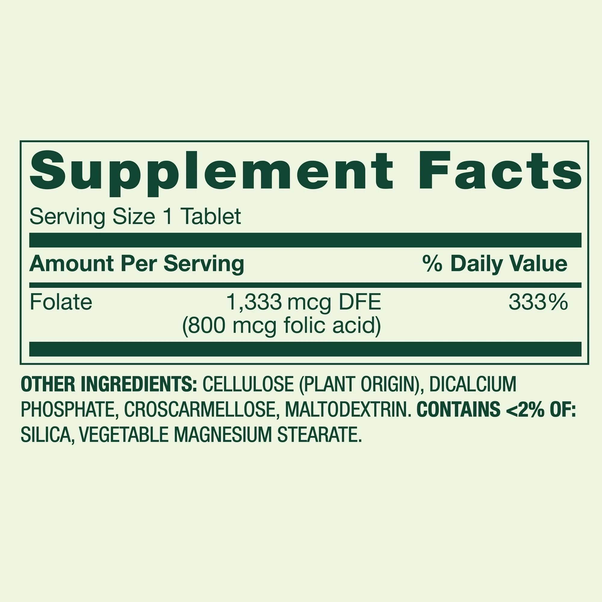 Close-up of Folate 800 mcg tablets for daily use