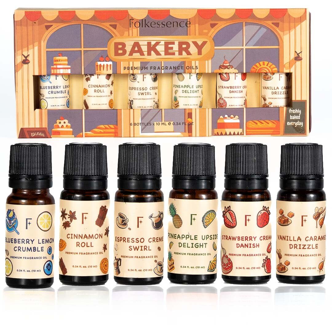 Folkulture bakery-inspired oils invite cozy diffusion in living spaces.