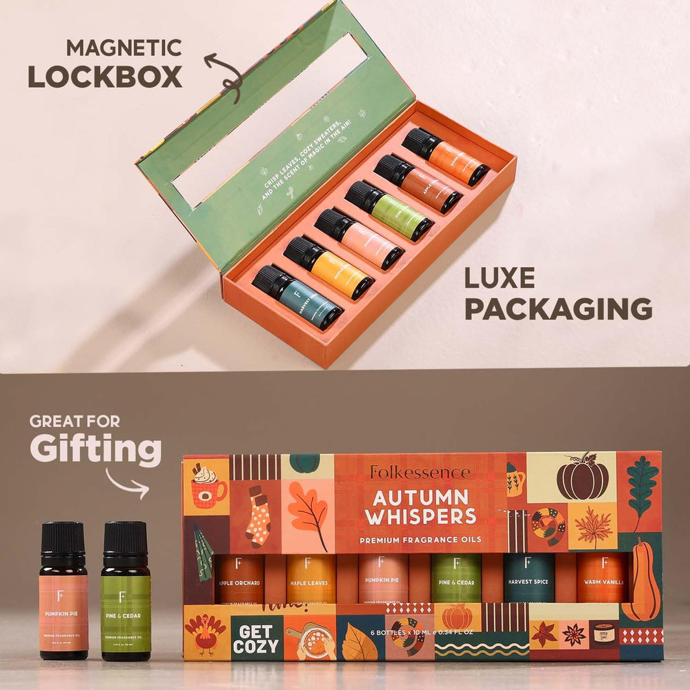 Folkulture Fall Diffuser Oil Set showcases six scents for seasonal rooms