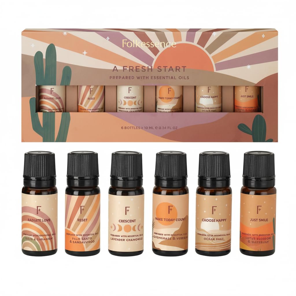 Folkulture Fresh Start essential oil set bottle closeup for calming aromatherapy