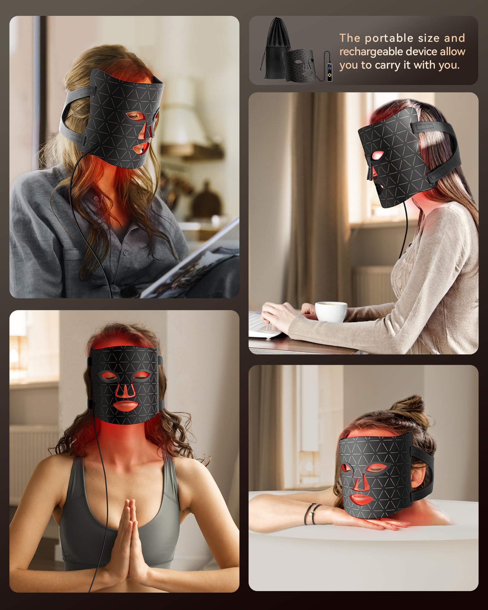 FOLOKE LED Light Therapy Mask battery indicator helps plan sessions.