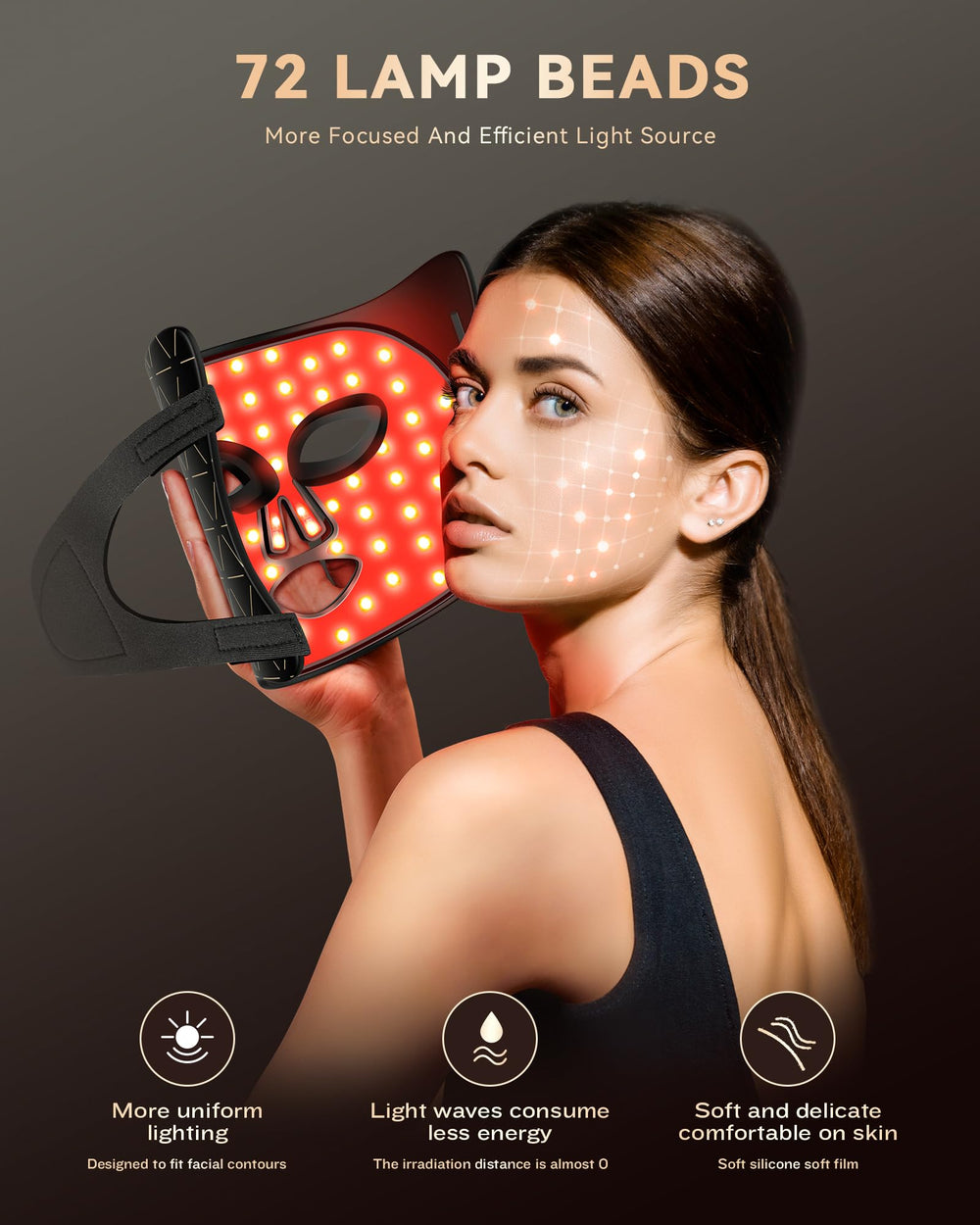 FOLOKE LED Light Therapy Mask worn while lying down for a relaxing session.