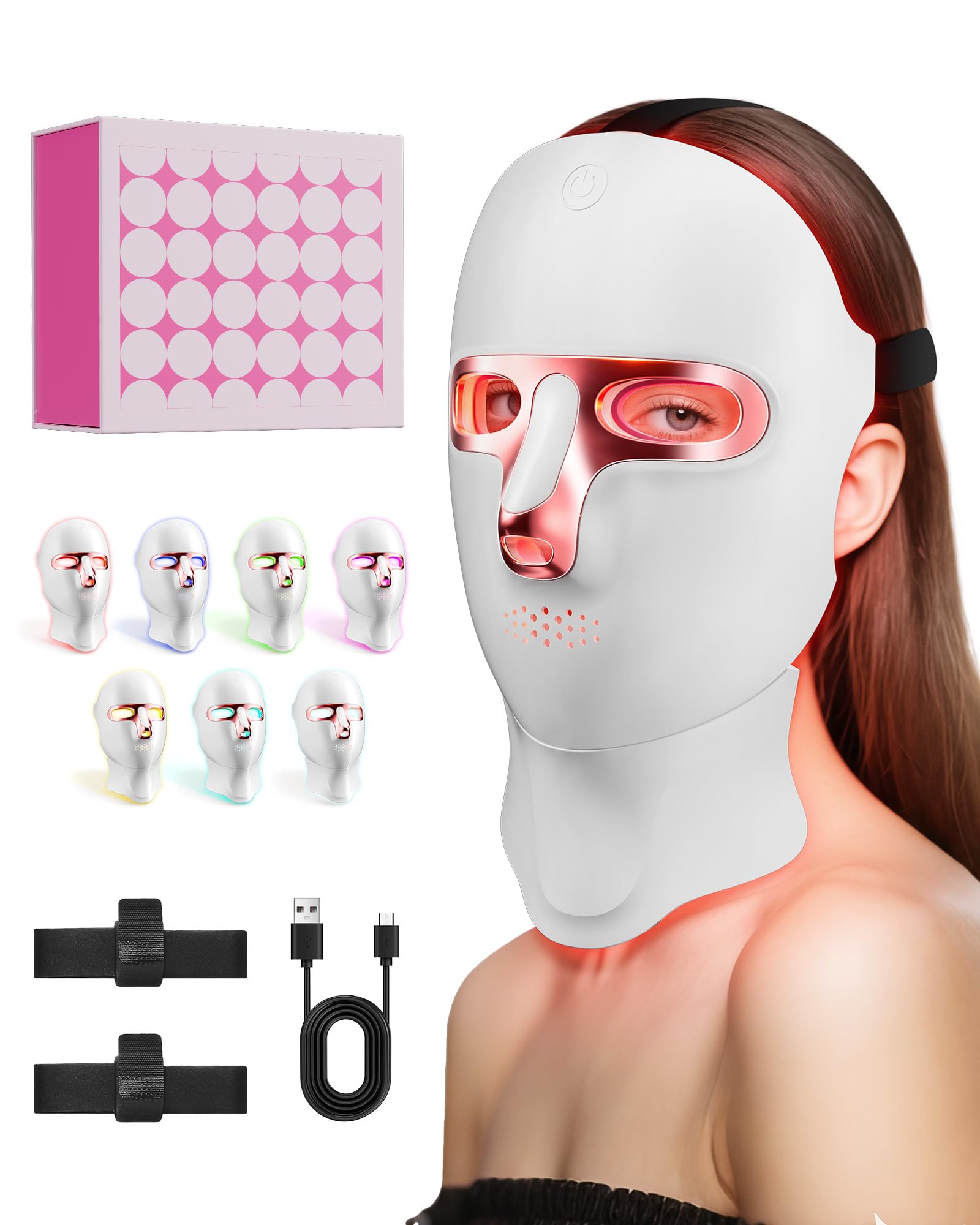 FOLOKE LED mask with neck attachment for extended facial and neck coverage.