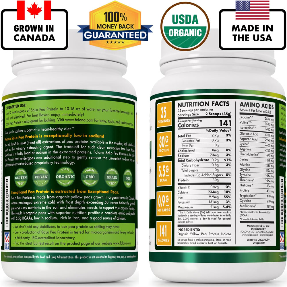 Folona Solo Organic Pea Protein being poured, ideal for post-workout recovery.