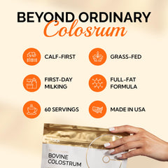 Folqs colostrum powder pouring into glass for convenient use.