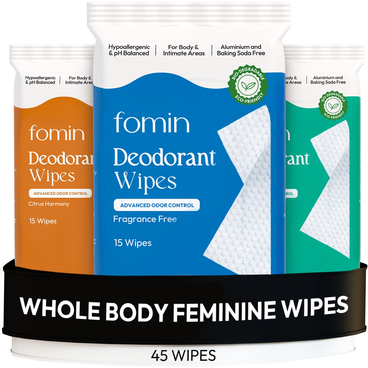 FOMIN Acidified Deodorant Wipes for women underarms provide all-day odor control.