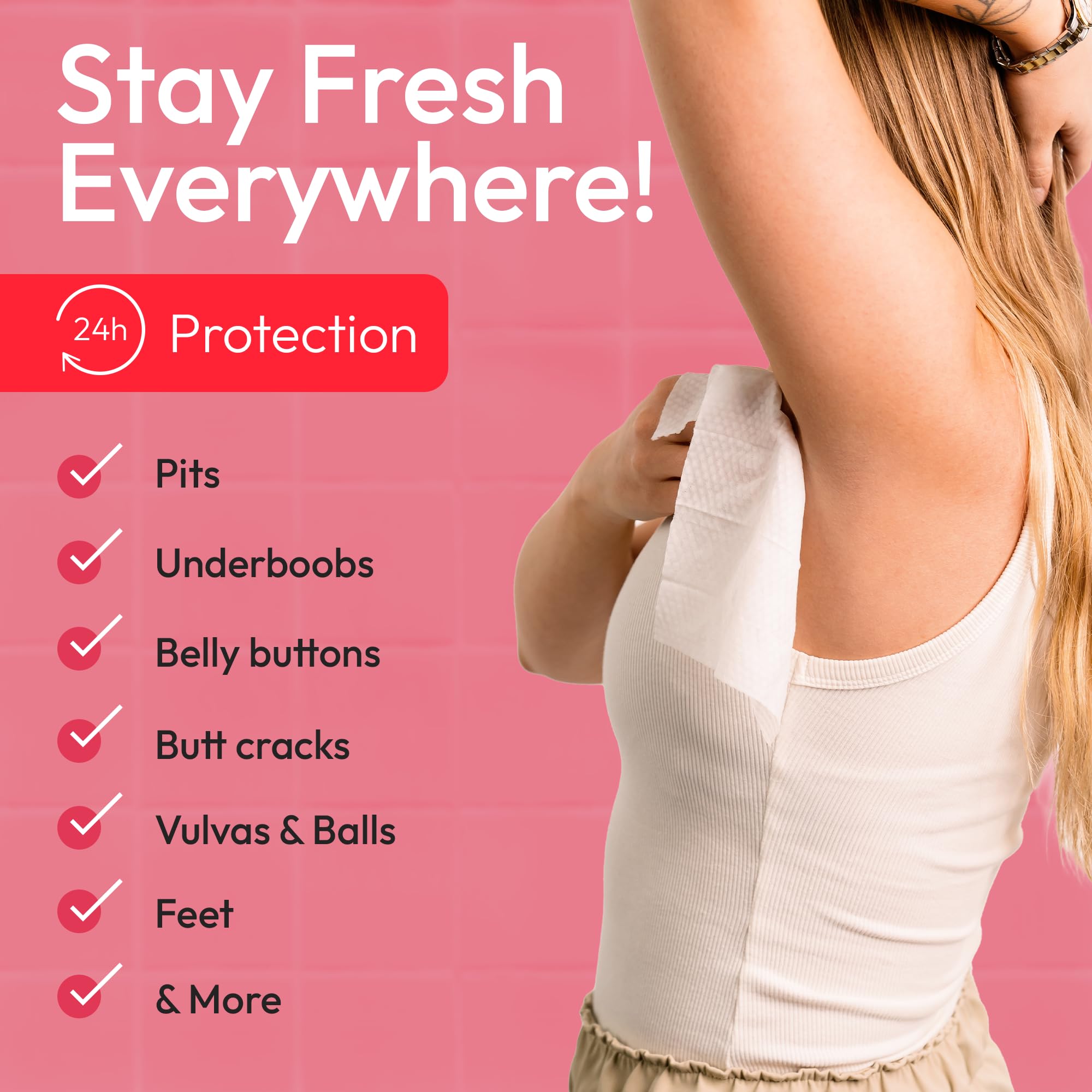 Open sachet showing convenient wipe for quick underarm refresh during day