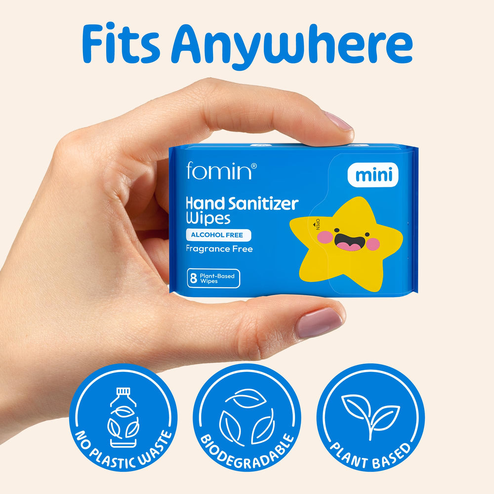 FOMIN biodegradable-material label indicating plant-based eco friendly wipes