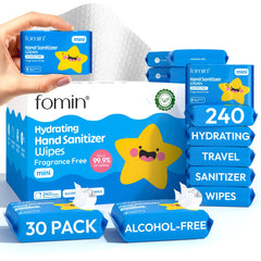 FOMIN mini hand sanitizer wipes, front view for on-the-go hygiene