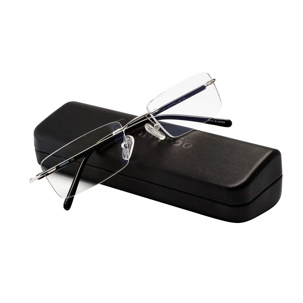 FONHCOO blue light blocking glasses front view with rectangle frameless design reduces eye strain during screen time