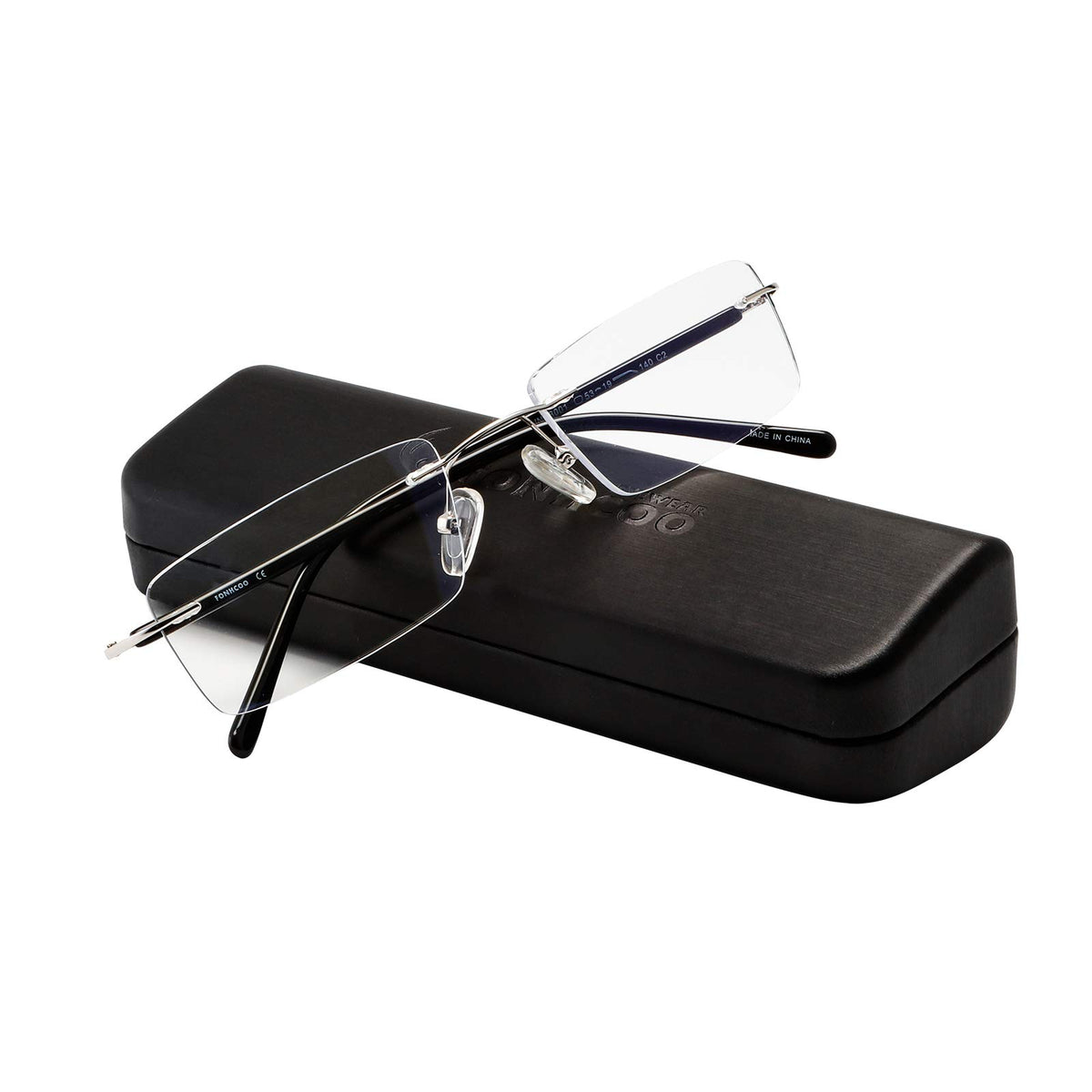 FONHCOO blue light blocking glasses front view with rectangle frameless design reduces eye strain during screen time