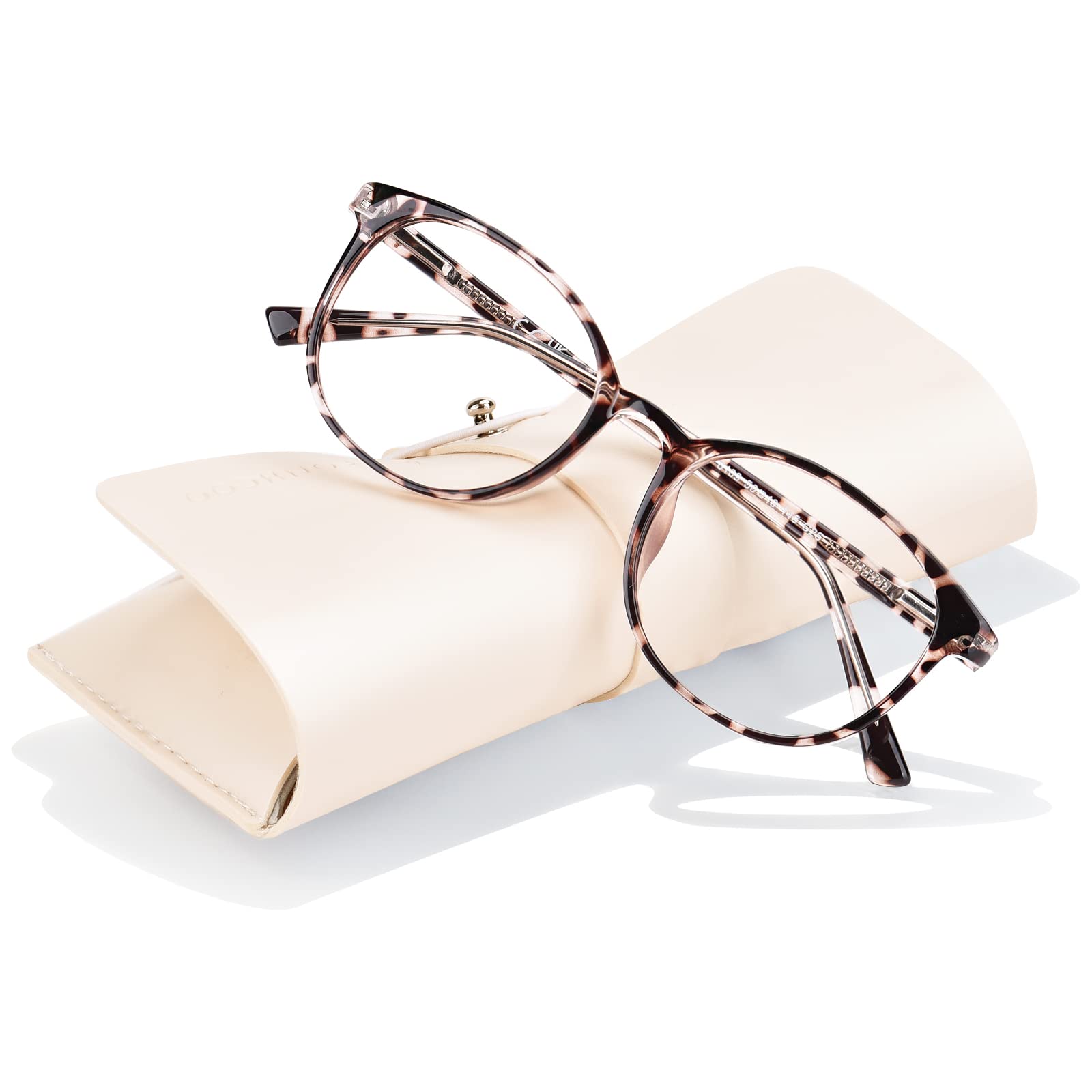 FONHCOO blue light blocking glasses with round cherry blossom frames reduce screen fatigue during work