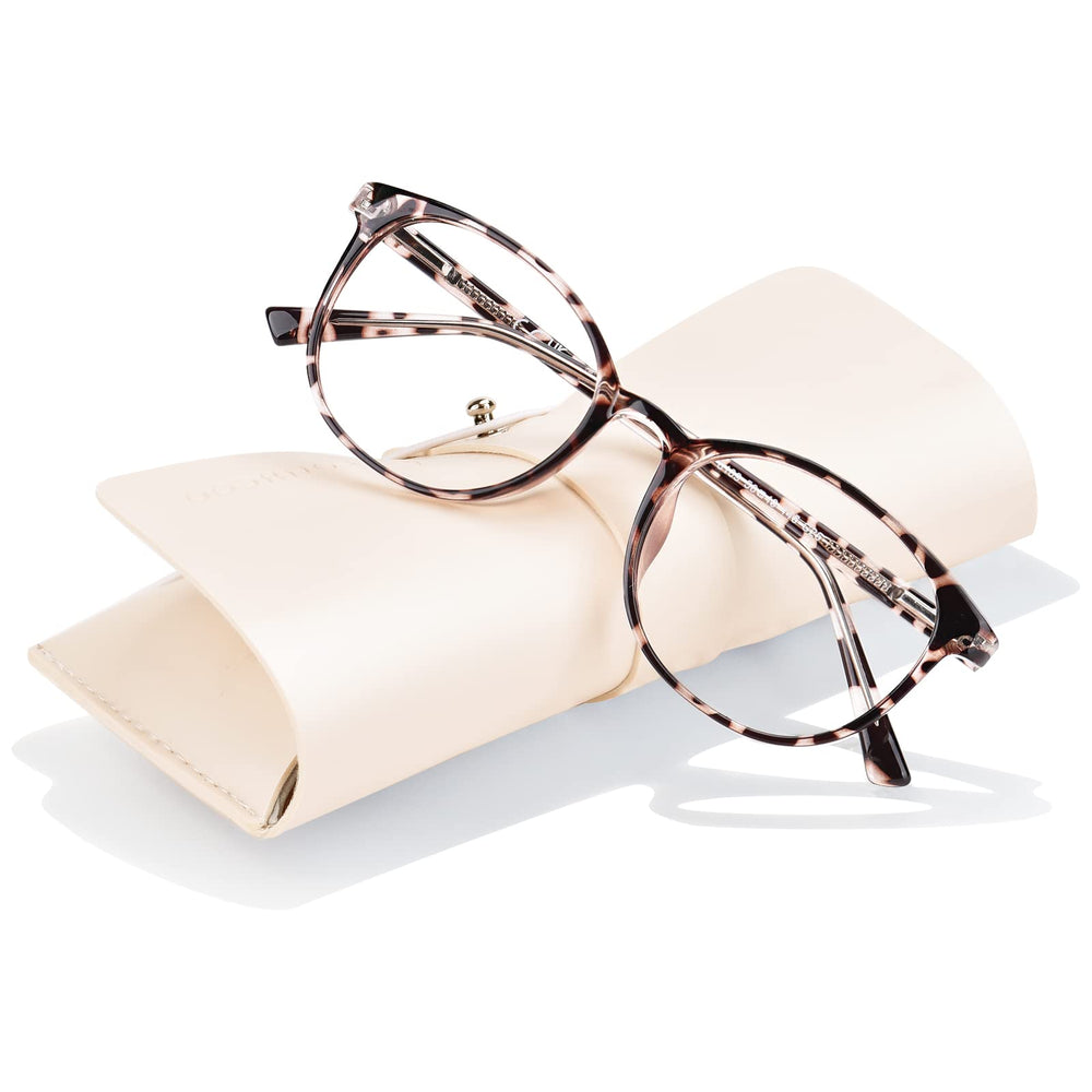FONHCOO blue light blocking glasses with round cherry blossom frames reduce screen fatigue during work