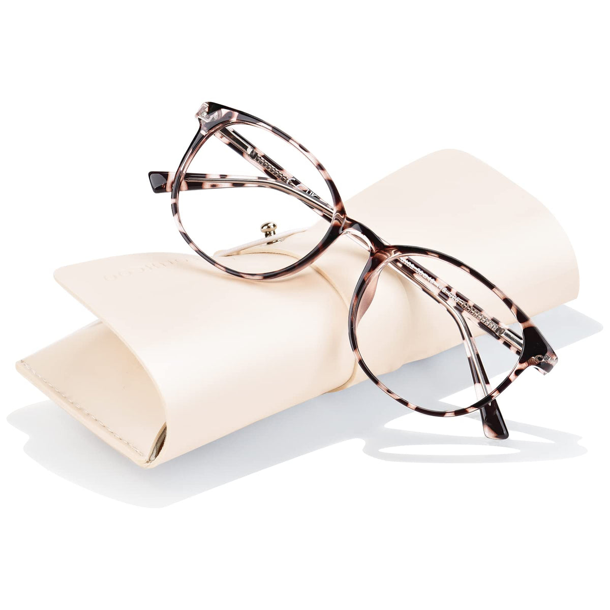 FONHCOO blue light blocking glasses with round cherry blossom frames reduce screen fatigue during work